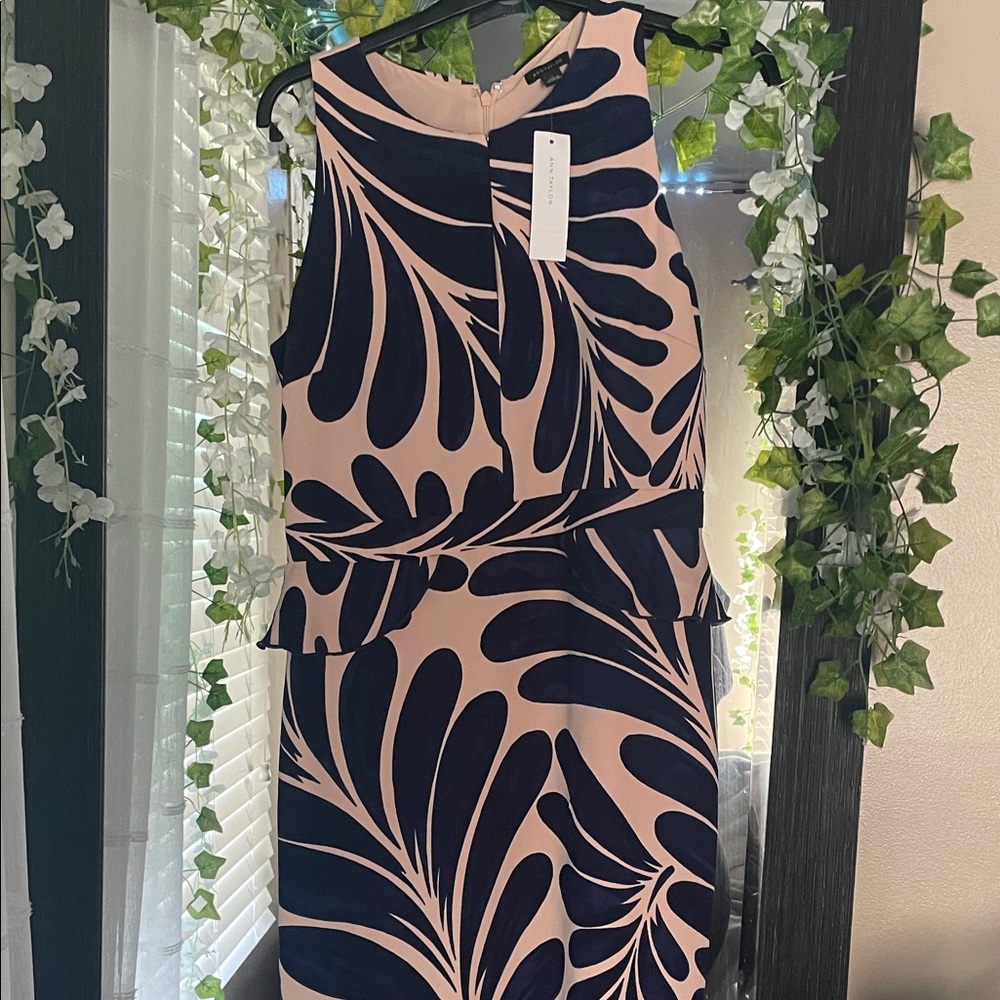 Ann Taylor Navy and Pink Midi Dress